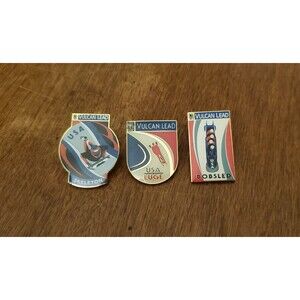 Olympics Lapel Pins Vulcan Lead Sponsorship Set Of 3 USA Luge Bobsled Skeleton